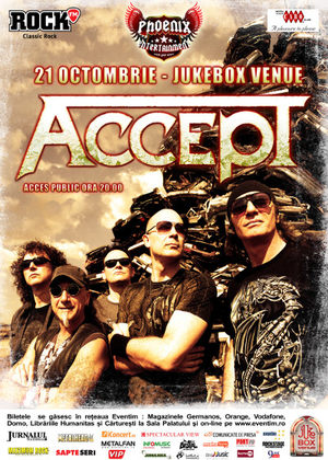Concert Accept la Bucureşti, pe 21 octombrie Concert Accept la Bucureşti, pe 21 octombrie