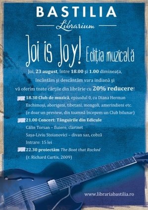 Joi is Joy! – ediţie muzicală la Librăria Bastilia Joi is Joy! – ediţie muzicală la Librăria Bastilia